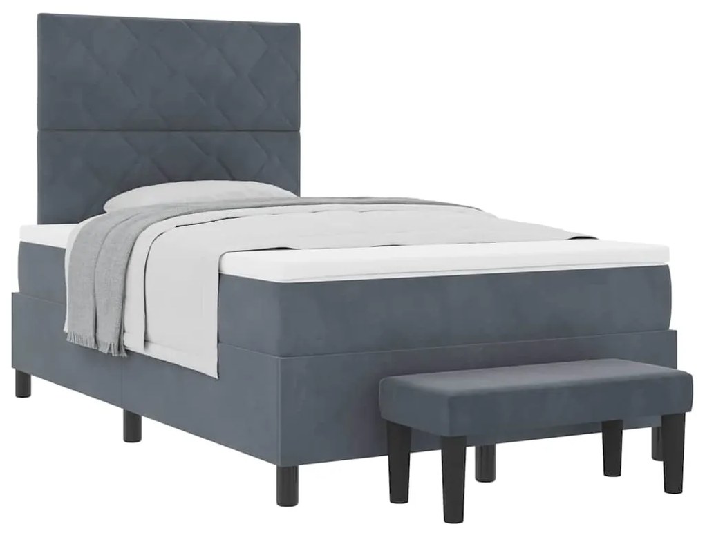 Cama Box Spring com Colchão &amp; Banco Cinza Escuro 120x190 cm Veludo