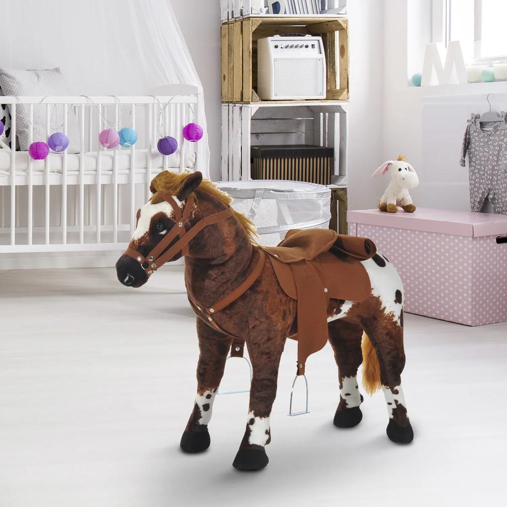 HOMCOM Cavalo de Brinquedo para Crianças acima de 3 Anos com Sons Realistas 85x28x60 cm Marrom