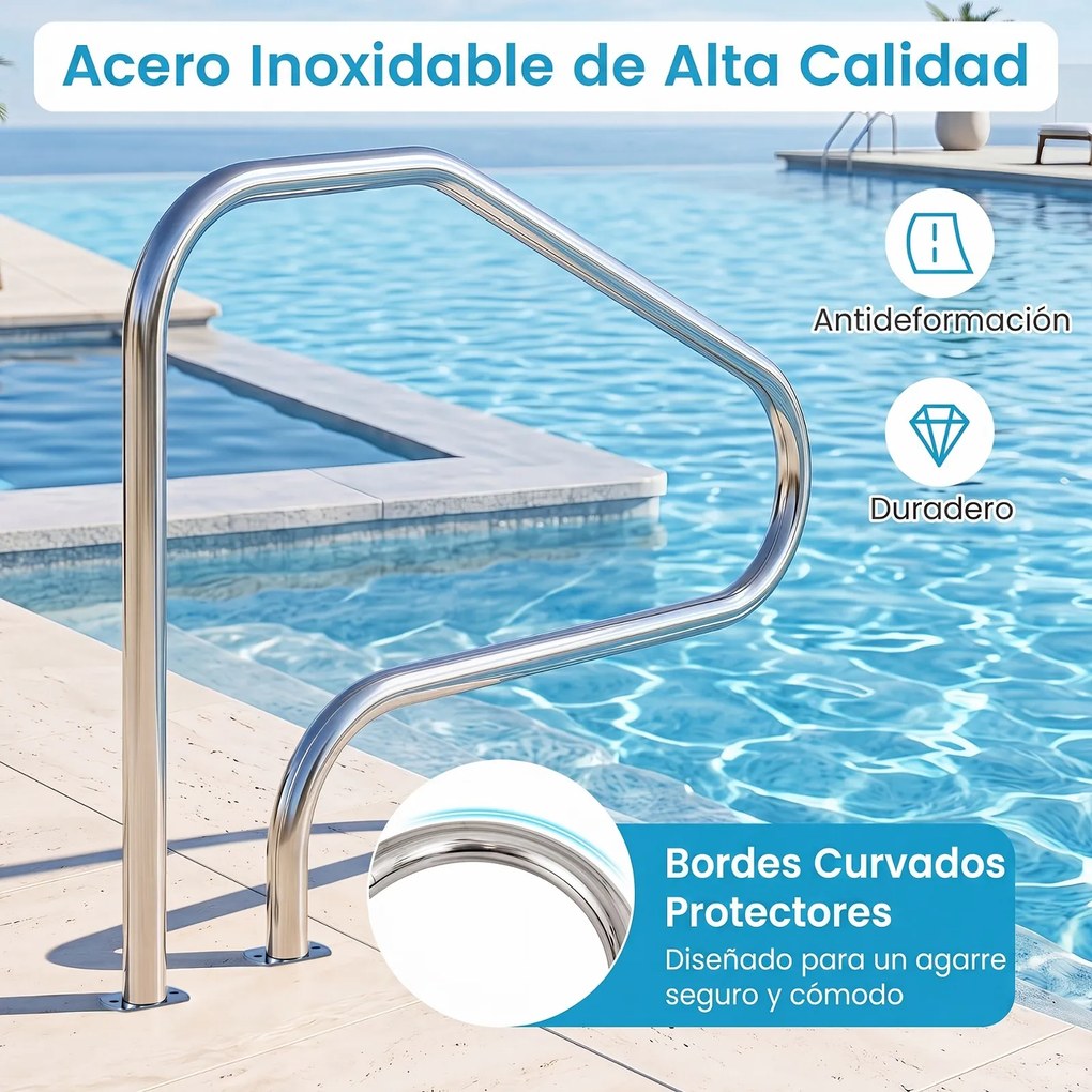 Conjunto de 2 Corrimãos para Piscina, 130 x 94 cm, Aço Inoxidável, Prateado