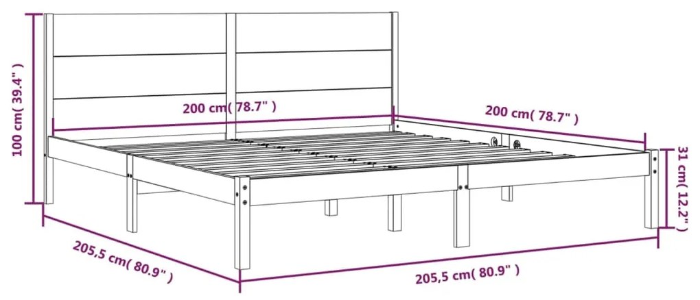 Estrutura de cama 200x200 cm pinho maciço branco