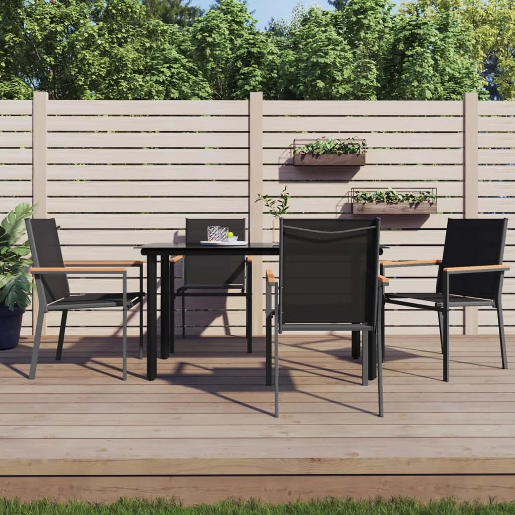 5 pcs conjunto de jantar para jardim textilene e aço preto