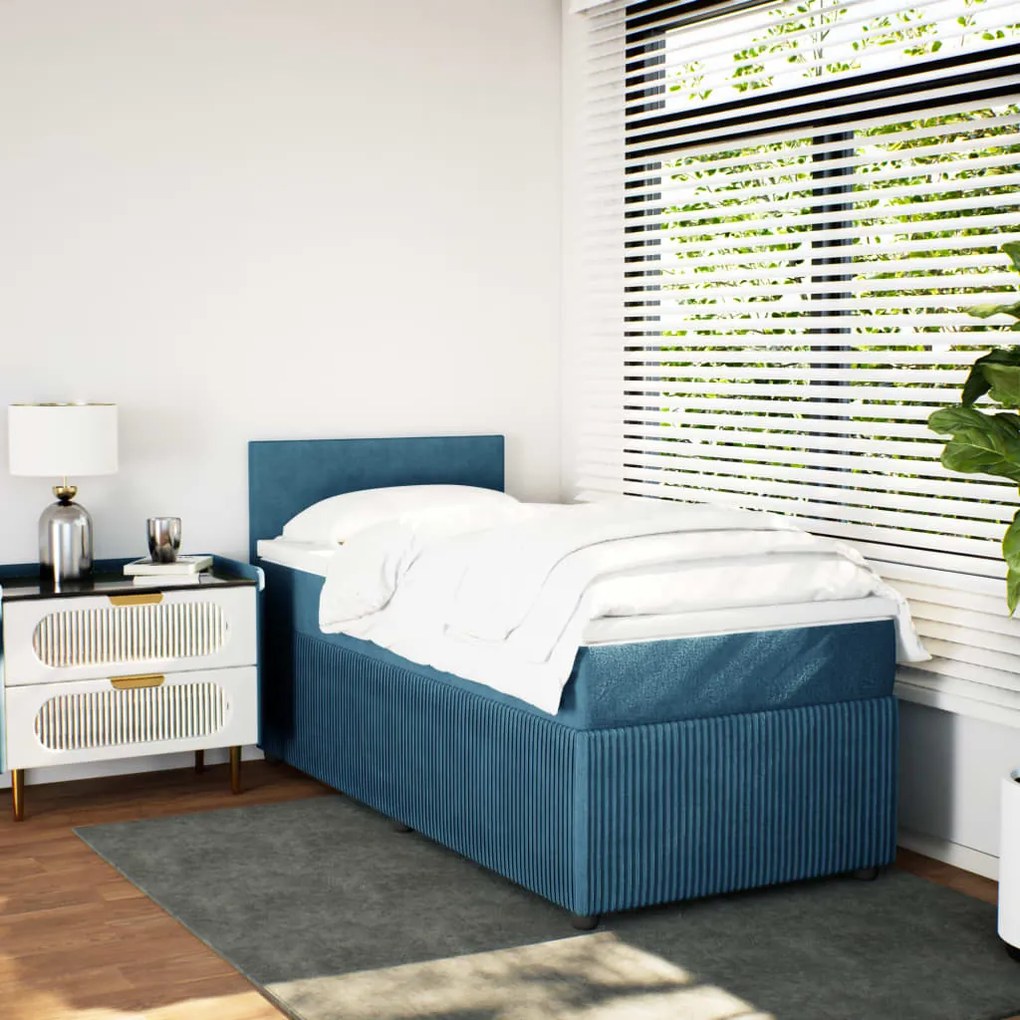 Cama boxspring com colchão 90x190 cm veludo azul