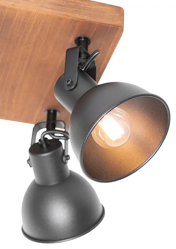 Foco industrial preto com madeira inclinável 4-luzes - Tommy Industrial