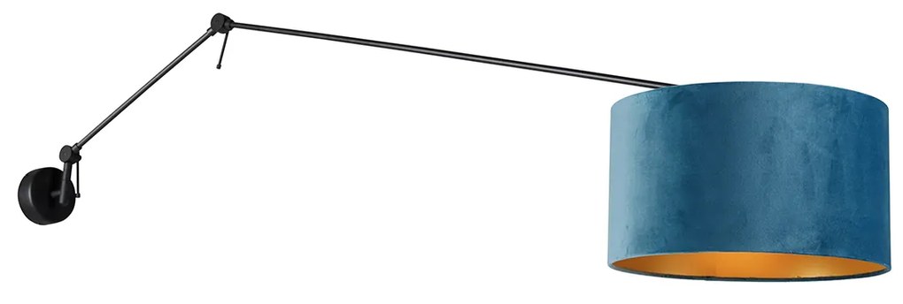 Candeeiro de parede preto com abajur de veludo azul 35 cm ajustável - Blitz