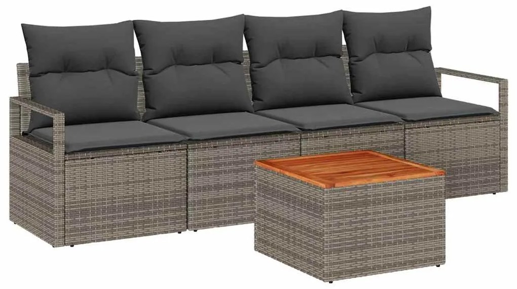 Conjunto de Sofás de Jardim 5 pcs Cinzeto Grande Ratan, Madeira