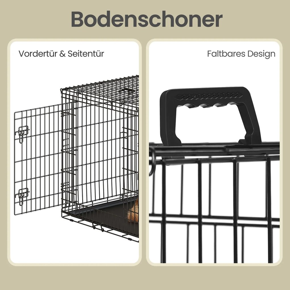 Gaiola para cães, transportadora dobrável, com 2 portas 136 x 79 x 87 cm Preto