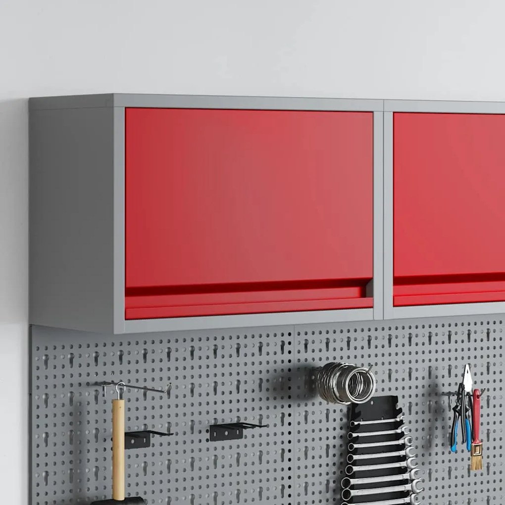 vidaXL Armário de Ferramentas Montado na Parede com Porta de Elevação a Gás em Vermelho, 50x25x35 cm