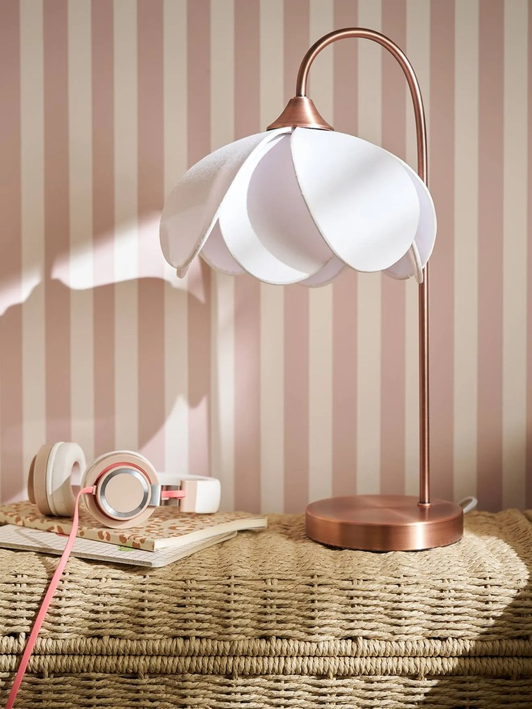 Candeeiro de mesa com abat-jour em forma de flor e base em metal, para criança bege