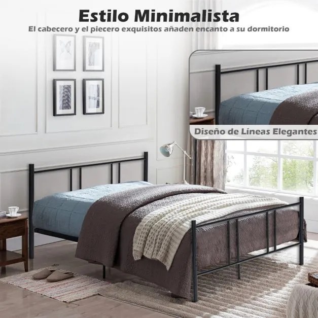 Estrutura de cama metálica com cabeceira e estribo de aço de montagem fácil 200x160 Preto