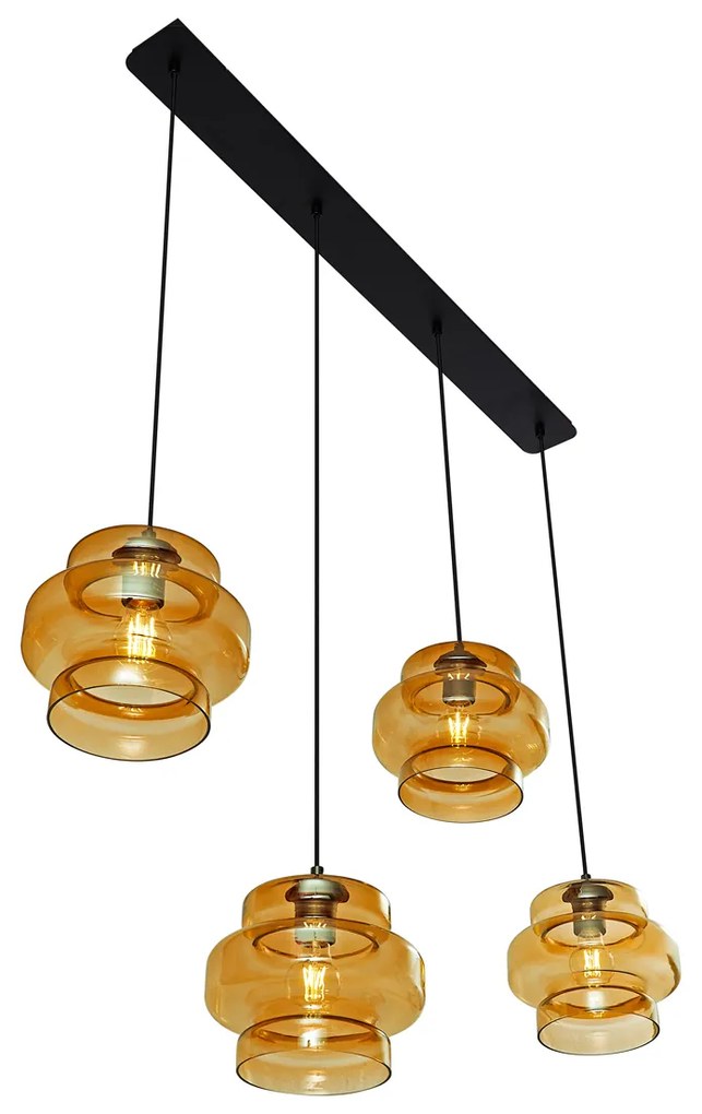 Candeeiro suspenso retro preto com vidro laranja 4 luzes - Denise Retro