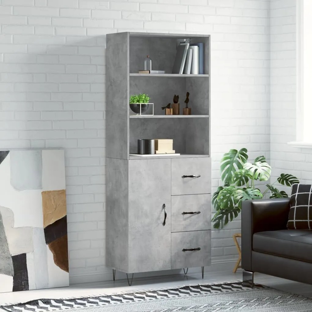 vidaXL Armário alto 69,5x34x180 cm derivados de madeira cinza cimento