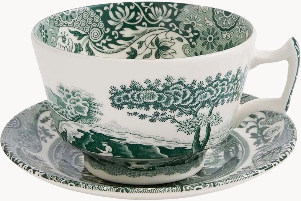 Chávenas de café com pires em grés Heritage Green Italian, conjunto de 4