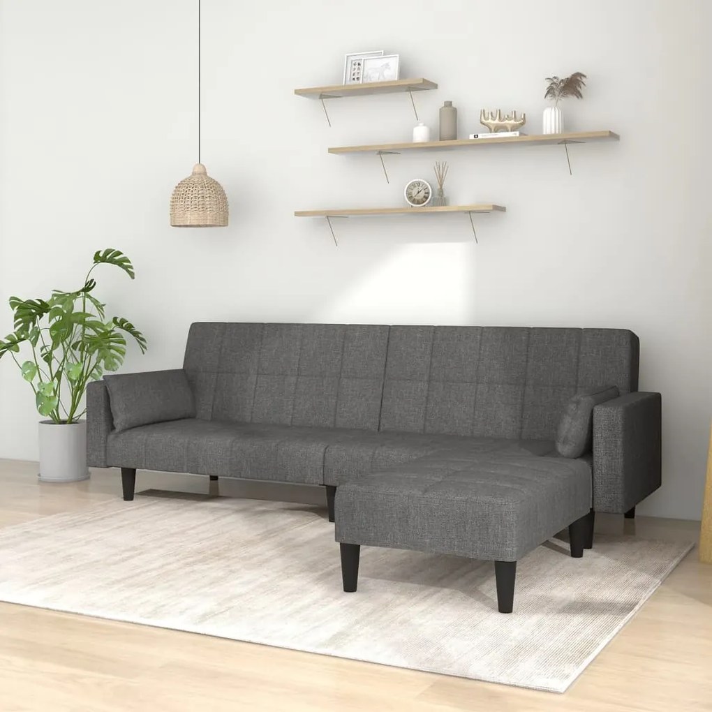 3080673 vidaXL Sofá-cama 2 lug. c/ 2 almofadas/apoio de pés tecido cinza-claro
