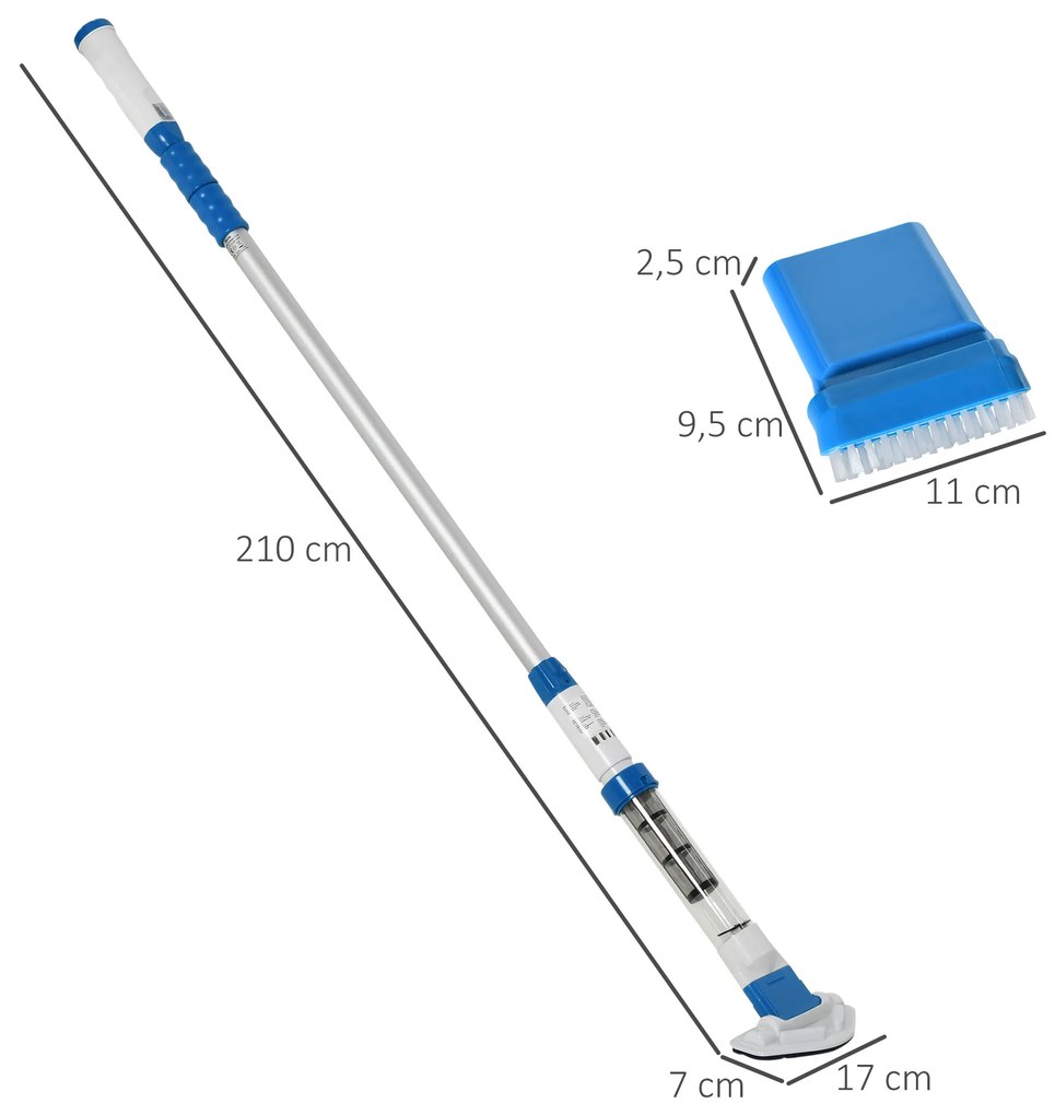 Aspirador Limpador para Piscina Aspirador para Piscina Elétrico Autonomia 45 Minutos com Poste Telescópico 150-210cm Escova e 2 Rodas para Piscinas