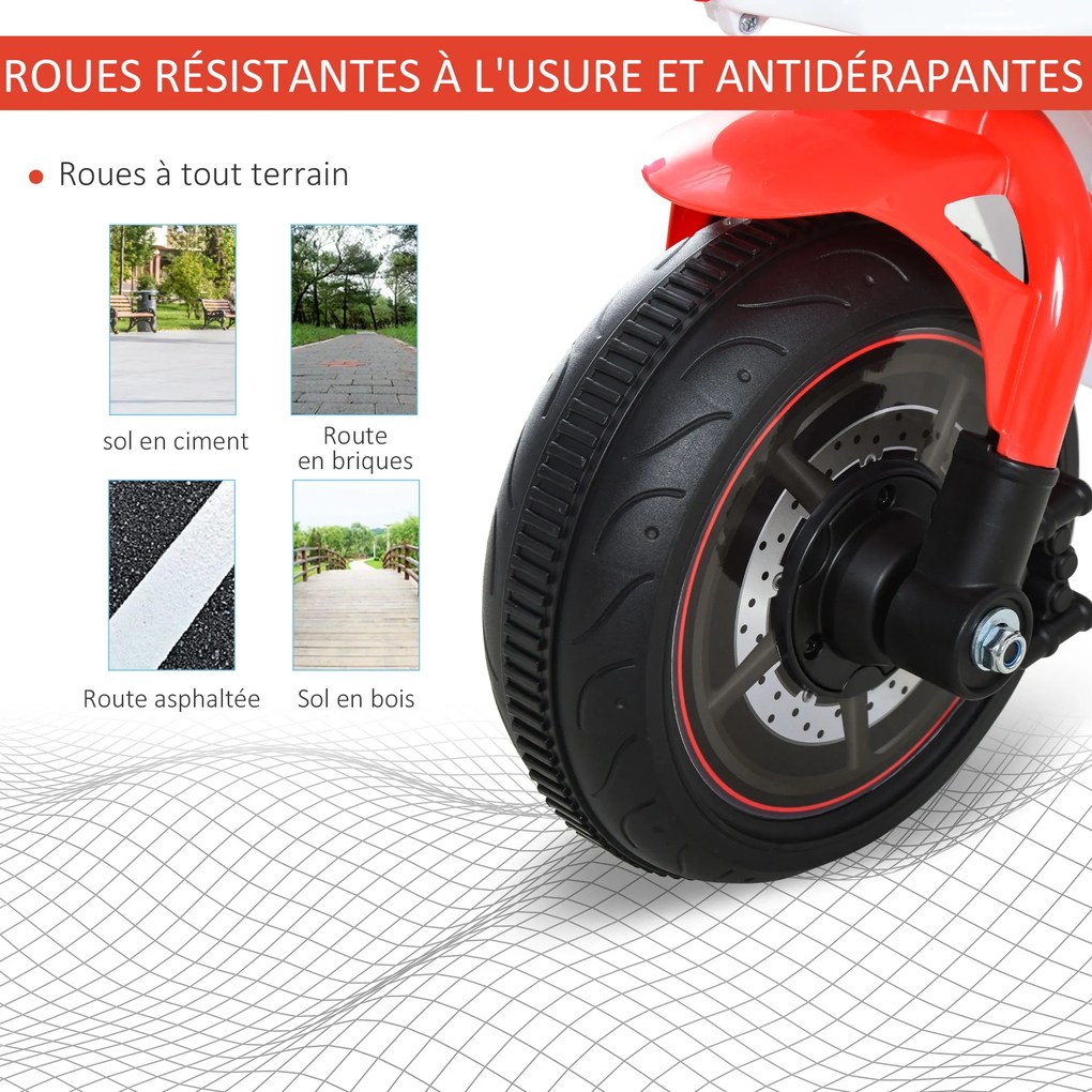 Andarilho de brincar para crianças em forma de moto de corrida, com efeitos musicais e luminosos, e porta-bagagens, vermelho e branco