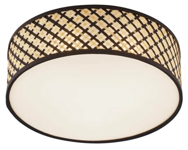 Candeeiro de teto oriental em rotang com estrutura preta 40cm - Tremmo Oriental