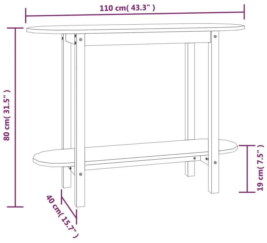 Mesa consola 110x40x80 cm pinho maciço branco