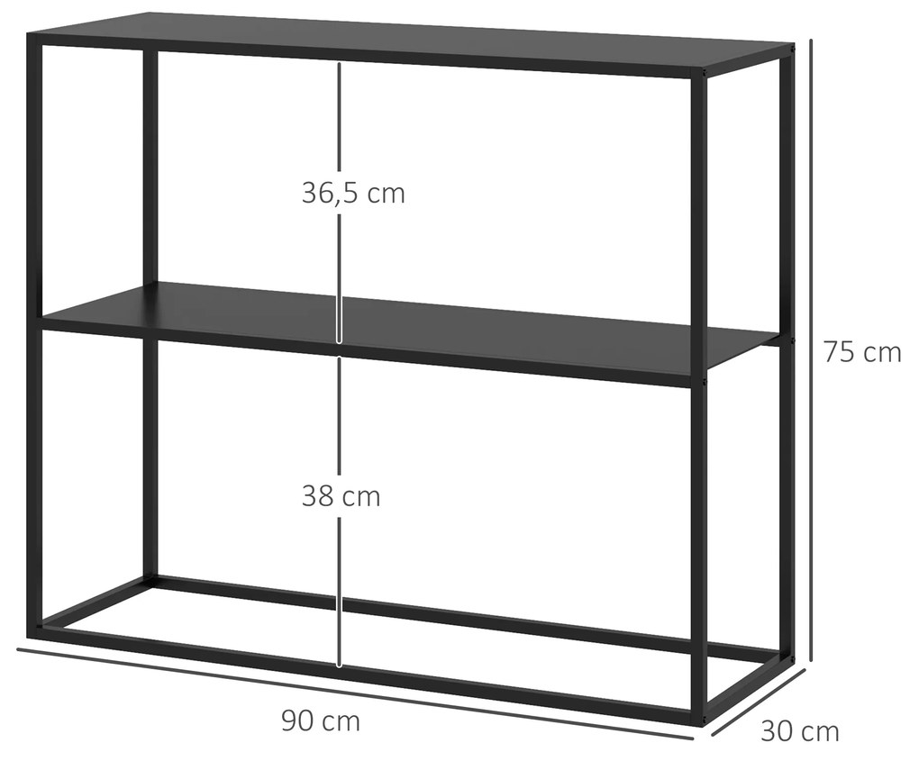 Mesa Consola Estilo Industrial Mesa de Entrada com Prateleira Estrutura de Aço e Desenho Anti-Tombo 90x30x75 cm Preto