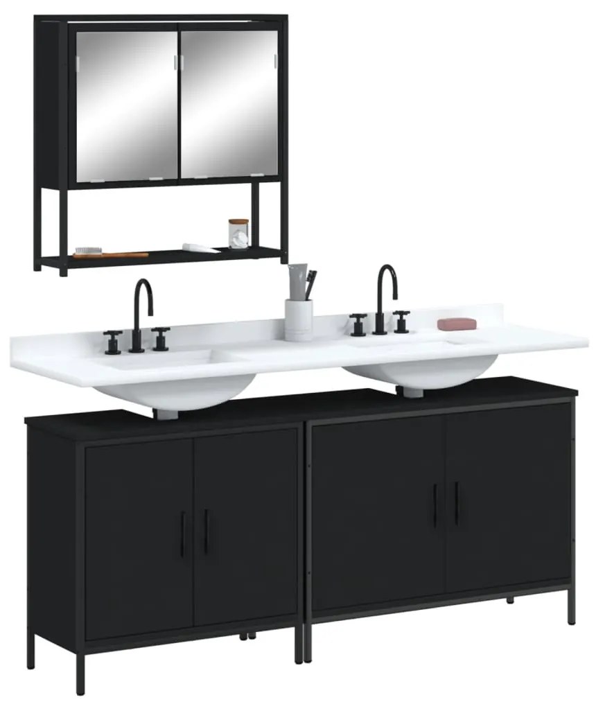 vidaXL 3 pcs conjunto móveis casa de banho derivados de madeira preto