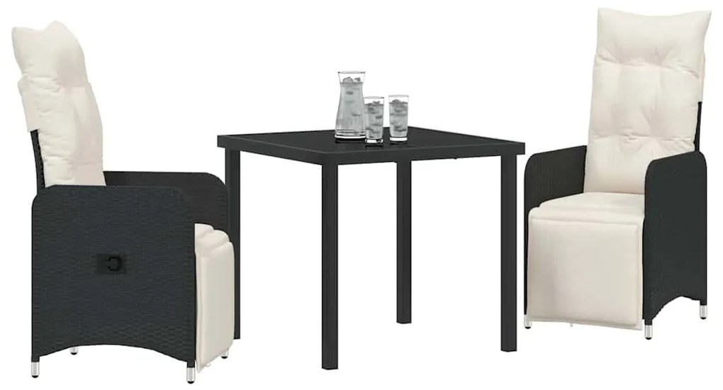 Conjunto de Jantar para Jardim 3 Peças com Almofadas em Rattan Sintéti