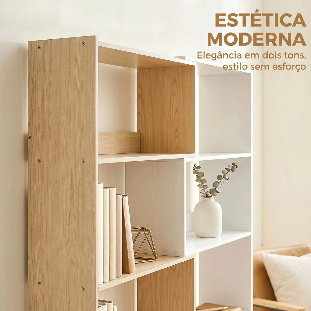 Estante Expansível 5 Níveis Estante para Livros Giratória 350° Largura Ajustável Convertível em L Reta ou Compacta 111,5x23,8x163,7 cm Madeira e Branc