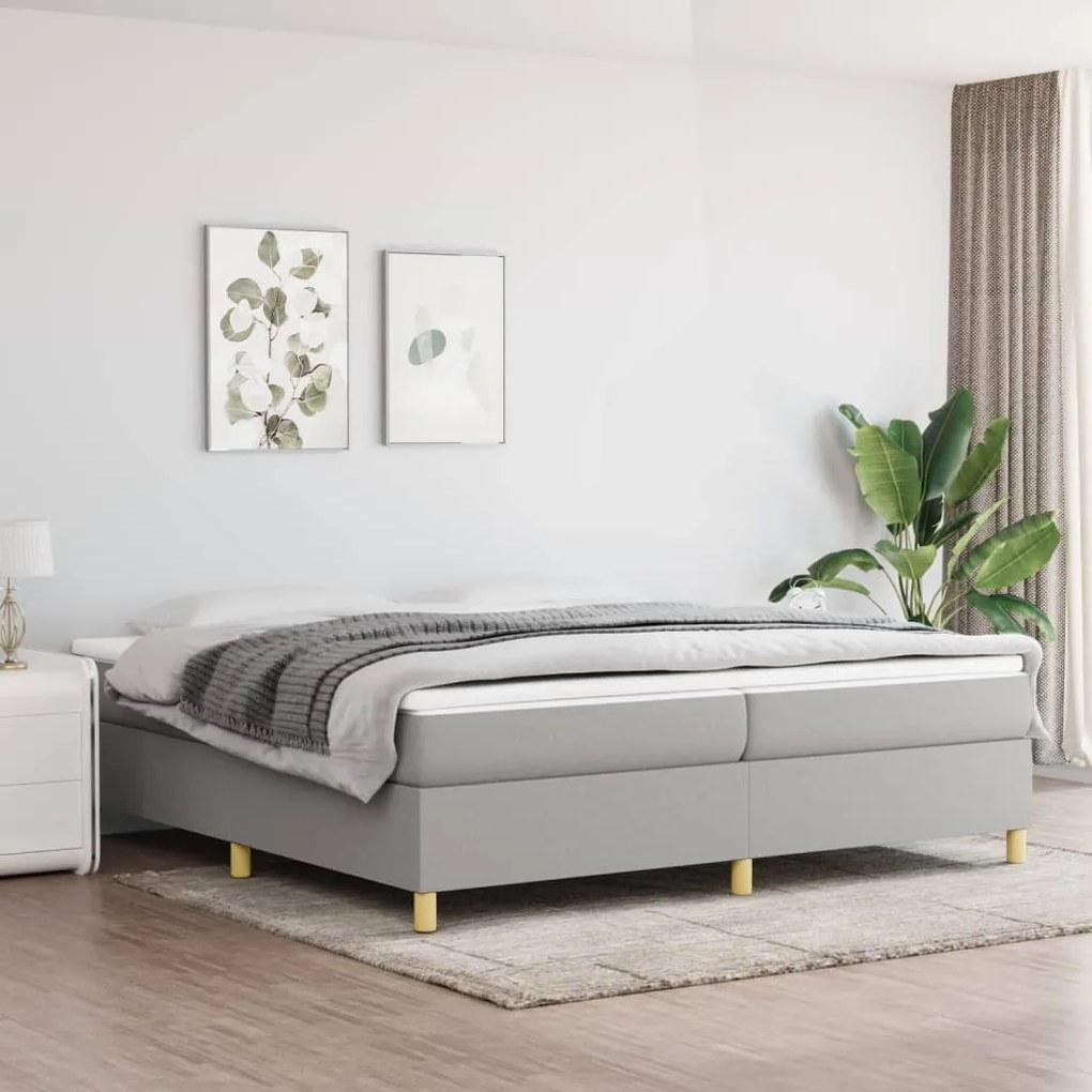 vidaXL Estrutura de cama com molas 200x200 cm tecido cinzento-claro