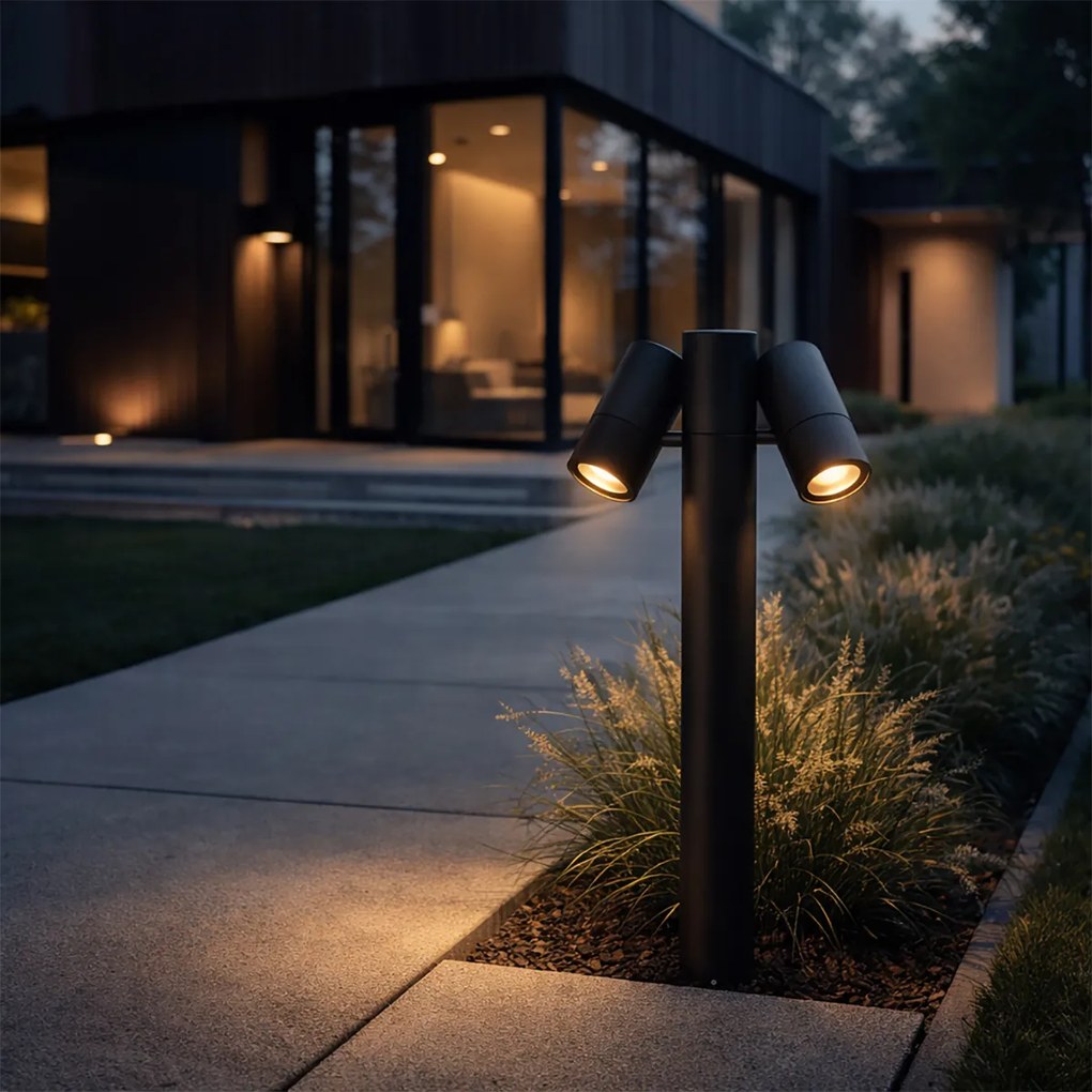 Candeeiro de pé para exterior preto 50 cm 2 luzes ajustáveis - Duo