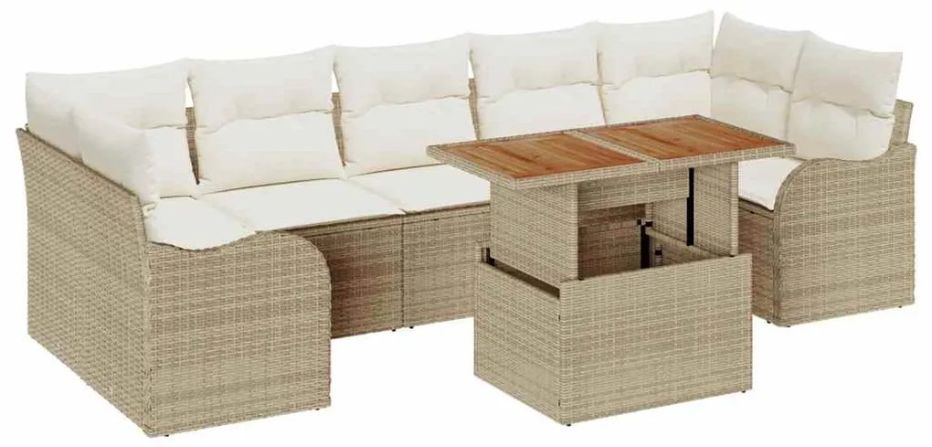 Conjunto de Sofá de Jardim de 8 peças da com almofadas em bege, feito