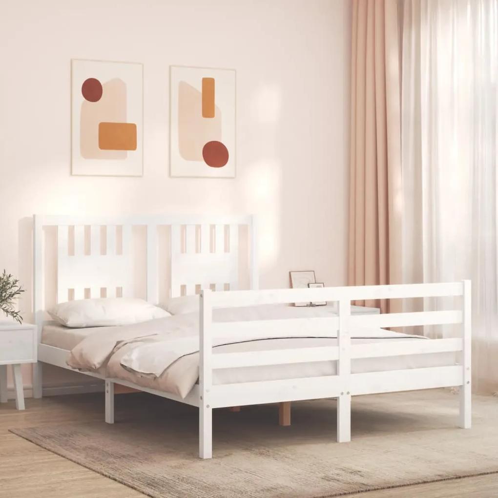 3194552 vidaXL Estrutura de cama com cabeceira 140x190cm madeira maciça branco