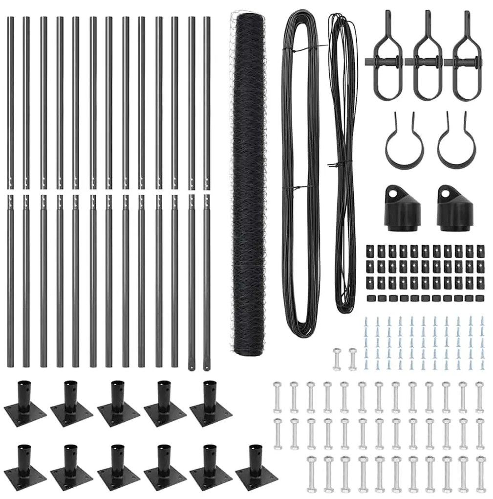 Conjunto de Cercas Conjunto de 2 Cinza Aço 25 x 1,5 m Durável