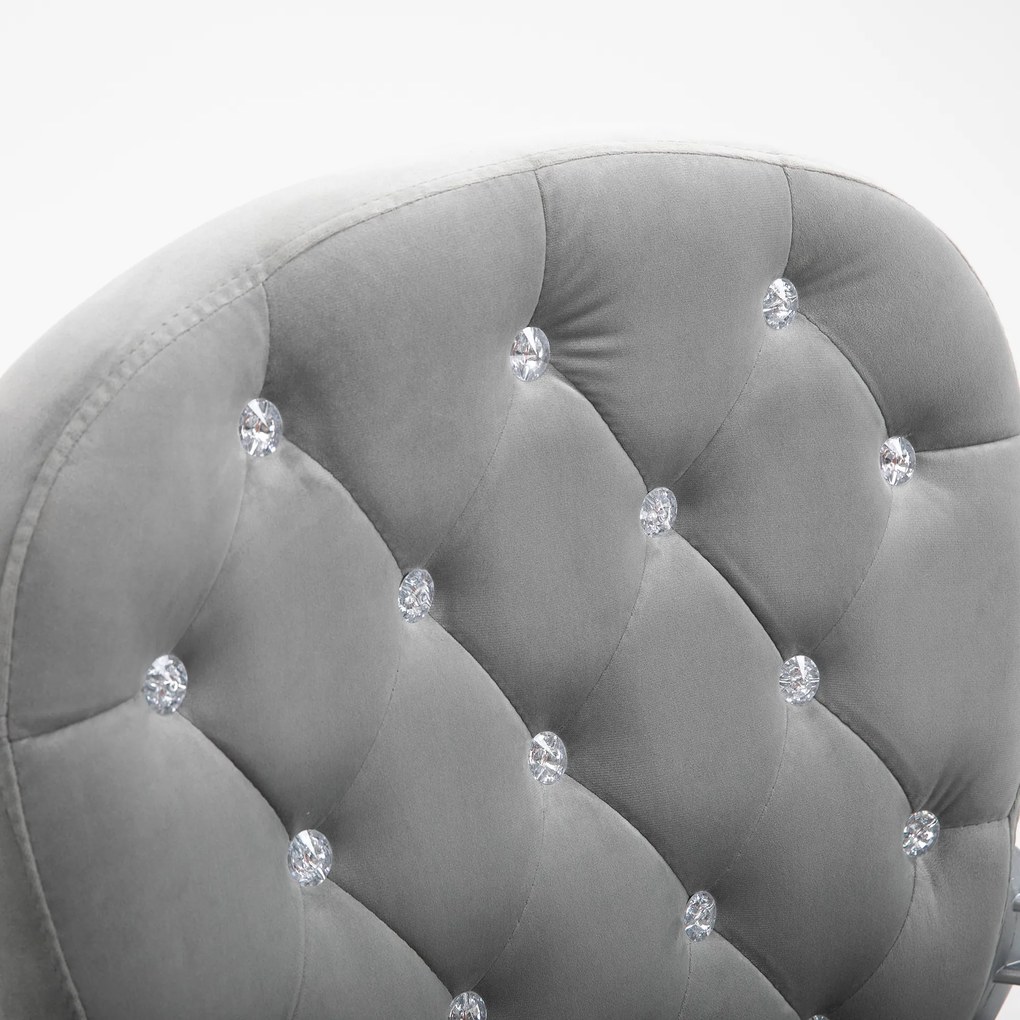 Cadeira de Escritório Estofada em Veludo Cadeira Giratória com Altura Ajustável e Decorações de Cristal 59,5x60,5x95-105 cm Cinzenta