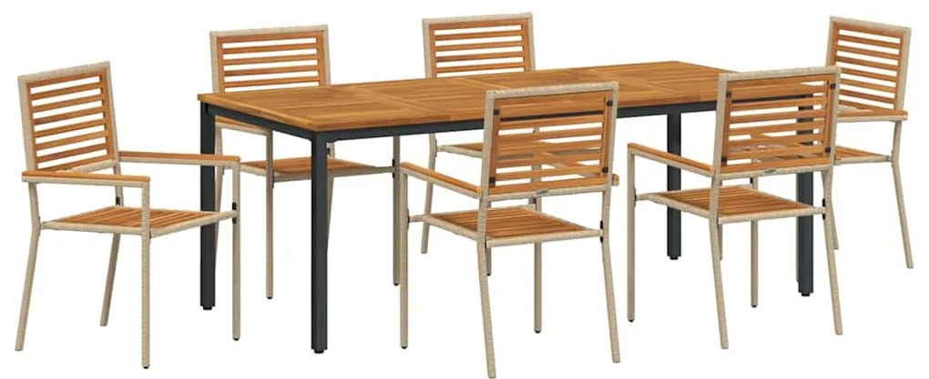 Conjunto de Jantar de 7 Peças vidaXL Jardim Bege Polyrattan Acácia