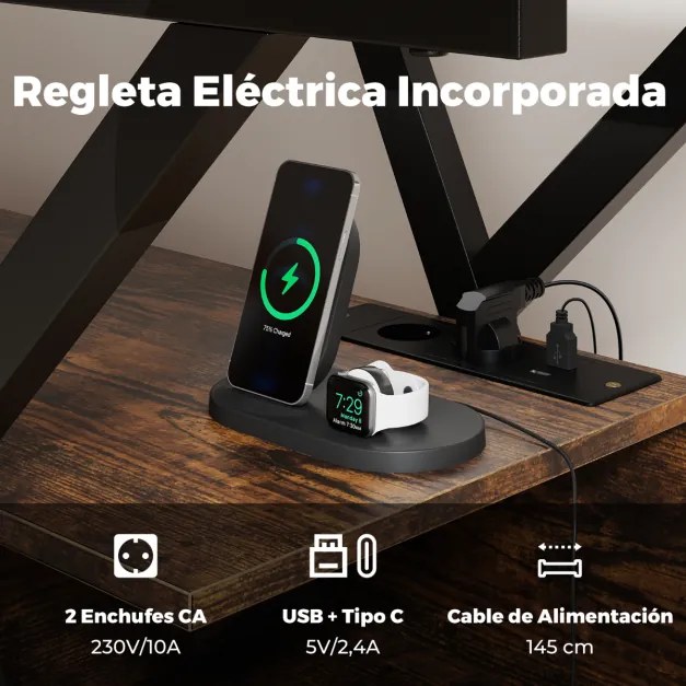 Móvel de TV de 140 cm Armário de televisão de 55-65 polegadas de 3 níveis com luzes LED coloridas ajustáveis Castanho e Preto