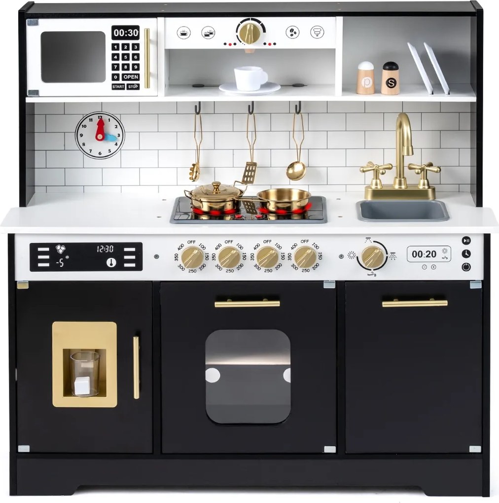 Cozinha de brincar em madeira para crianças com luzes e sons realistas 85 x 29 x 88 cm Preto