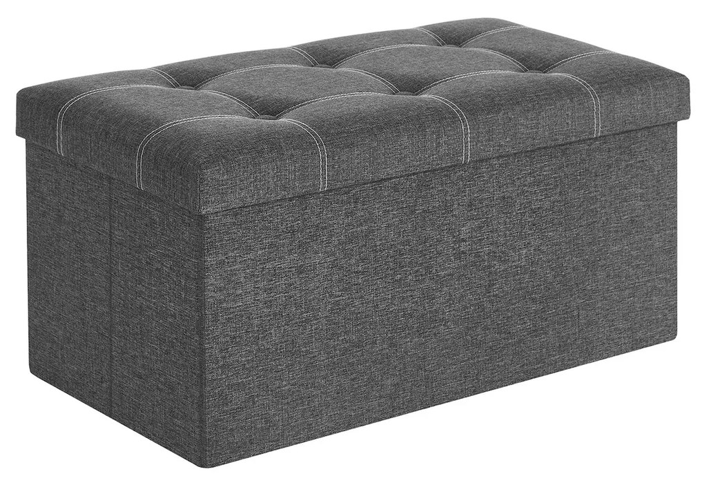 Banco de armazenamento dobrável com assento almofadado de linho. | SONGMICS | 76 x 38 x 38 cm | cinza escuro | LSF001G01.