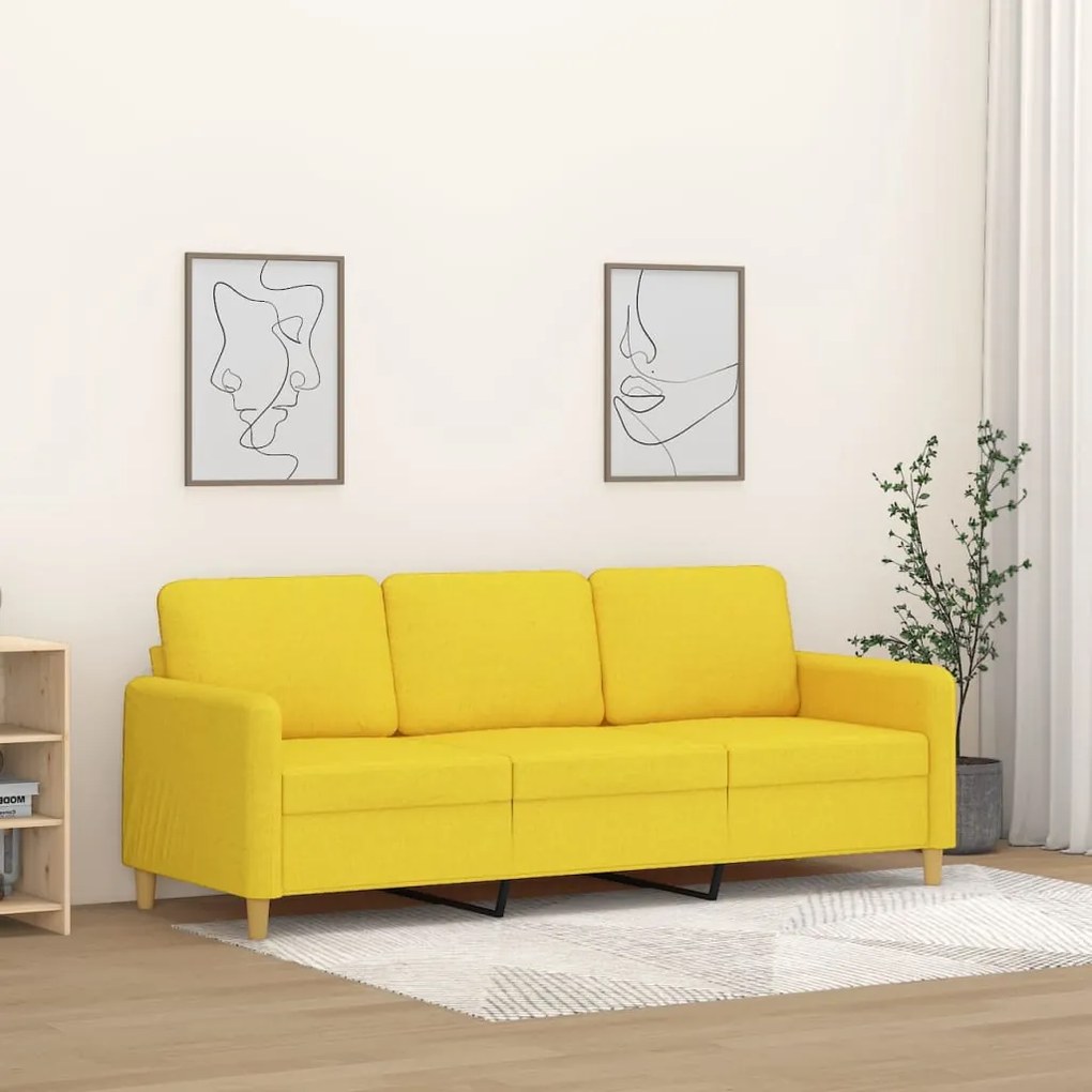 359491 vidaXL Sofá de 3 lugares 180 cm tecido amarelo-claro