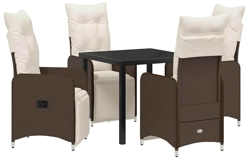 Conjunto de Jantar de Jardim 5 Peças com Almofadas Castanho de Rattan