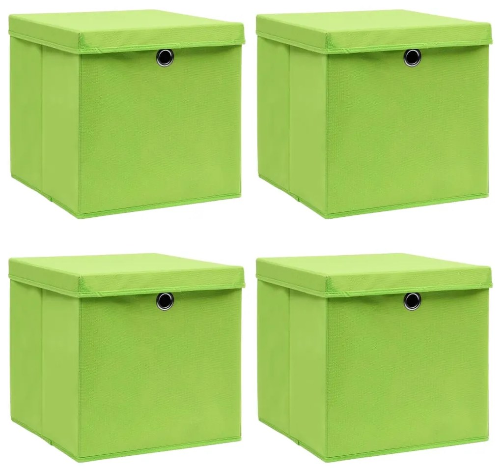 Caixas de arrumação com tampas 4 pcs 32x32x32 cm tecido verde