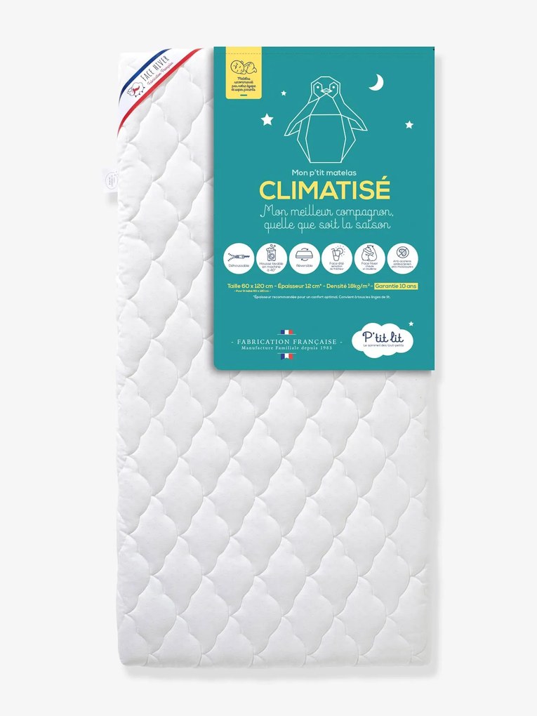 Mon p'tit colchão climatizado com capa amovível, 60x120 cm da P'TIT LIT branco claro liso