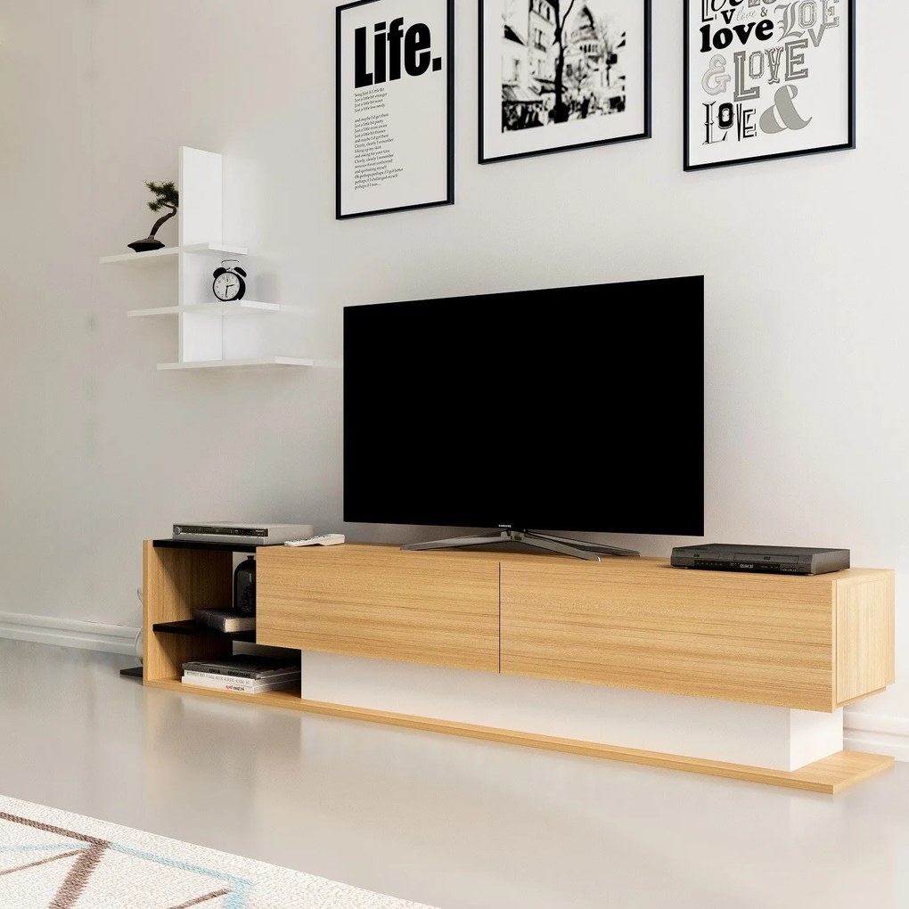 Unidade de TV Liza – Branco e Teca – 180 x 40 x 30 cm