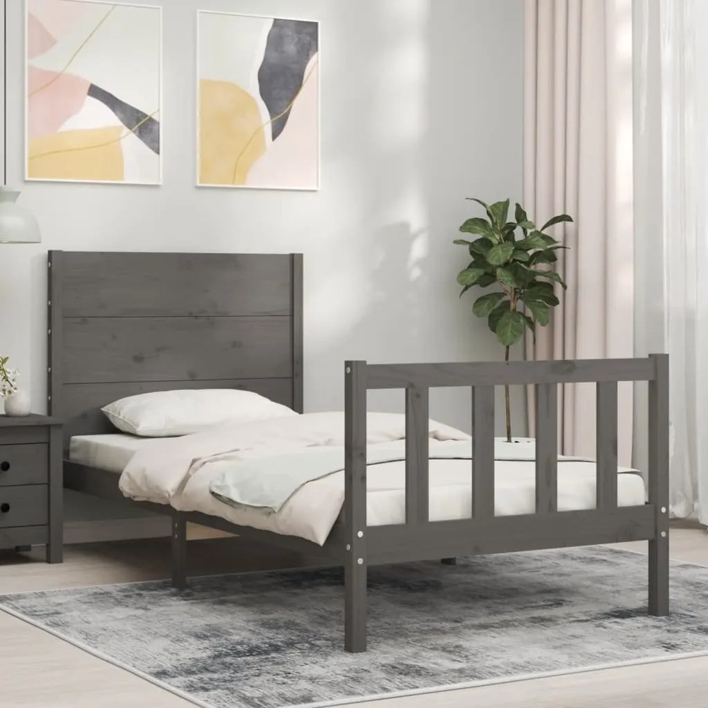 vidaXL Estrutura de cama com cabeceira 90x200 cm madeira maciça cinza