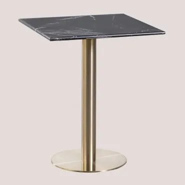 Mesa De Bar Quadrada Em Mármore Cosmopolitan Preto & ↔︎ 60 Cm & Ouro Champagne - Sklum