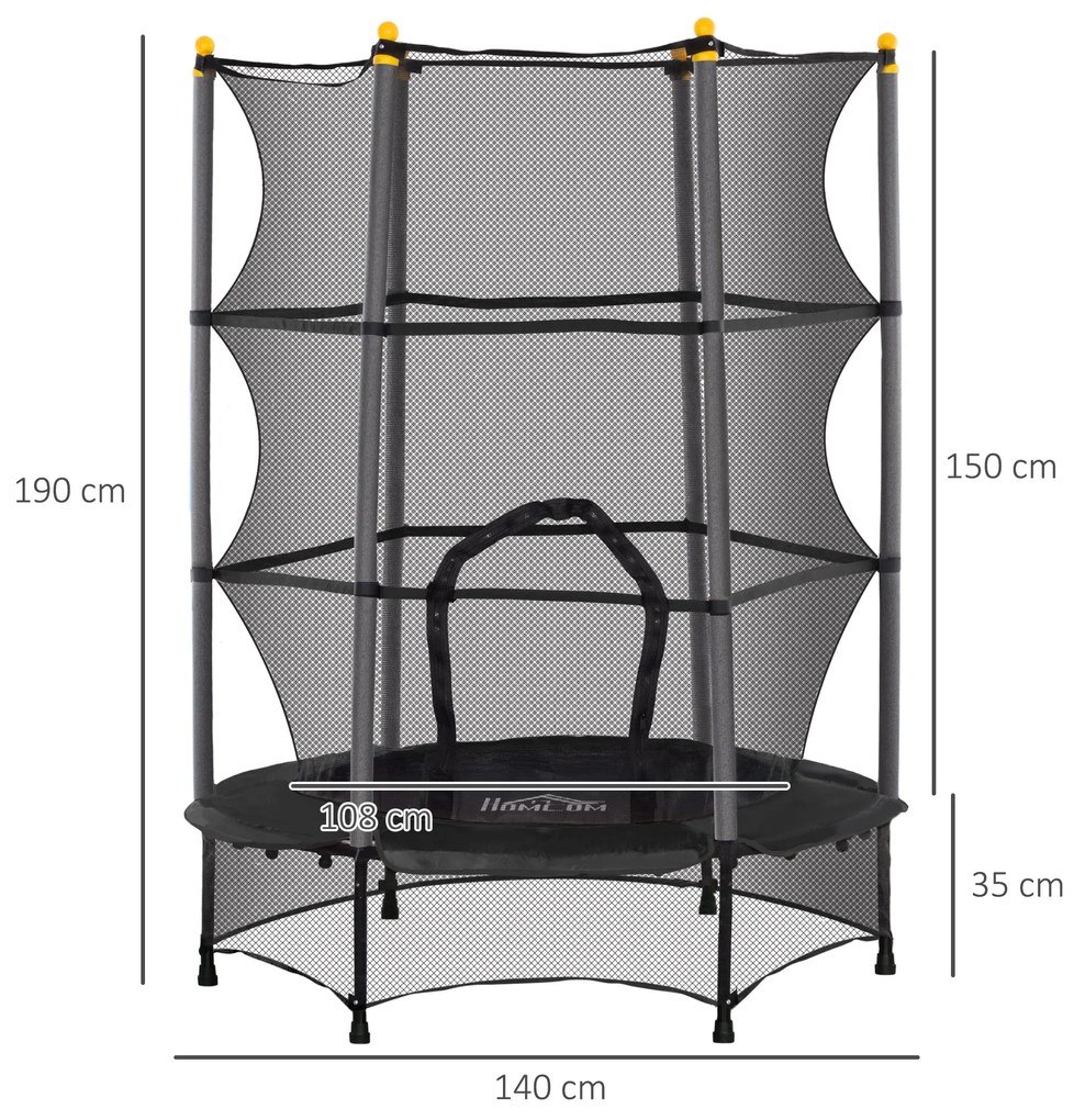 Trampolim Infantil "Jumpy" com Rede de Segurança – Ø140x190 cm – Preto