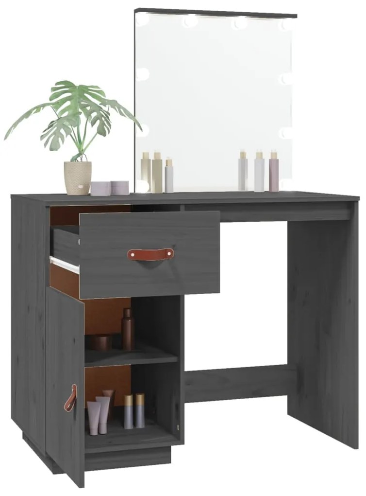 Toucador com LEDs 95x50x133,5 cm pinho maciço cinza