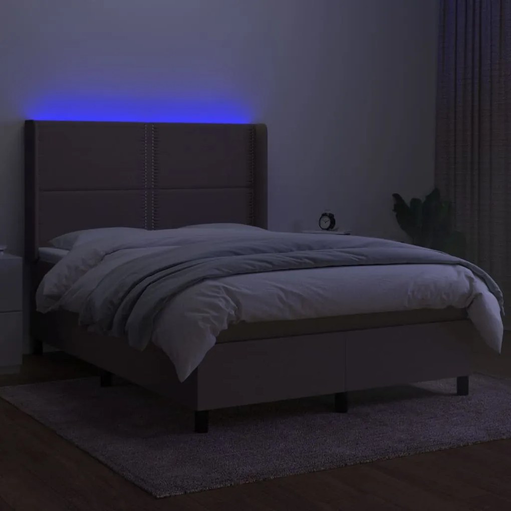 Cama box spring colchão/LED 140x200 cm tecido cinza-acastanhado