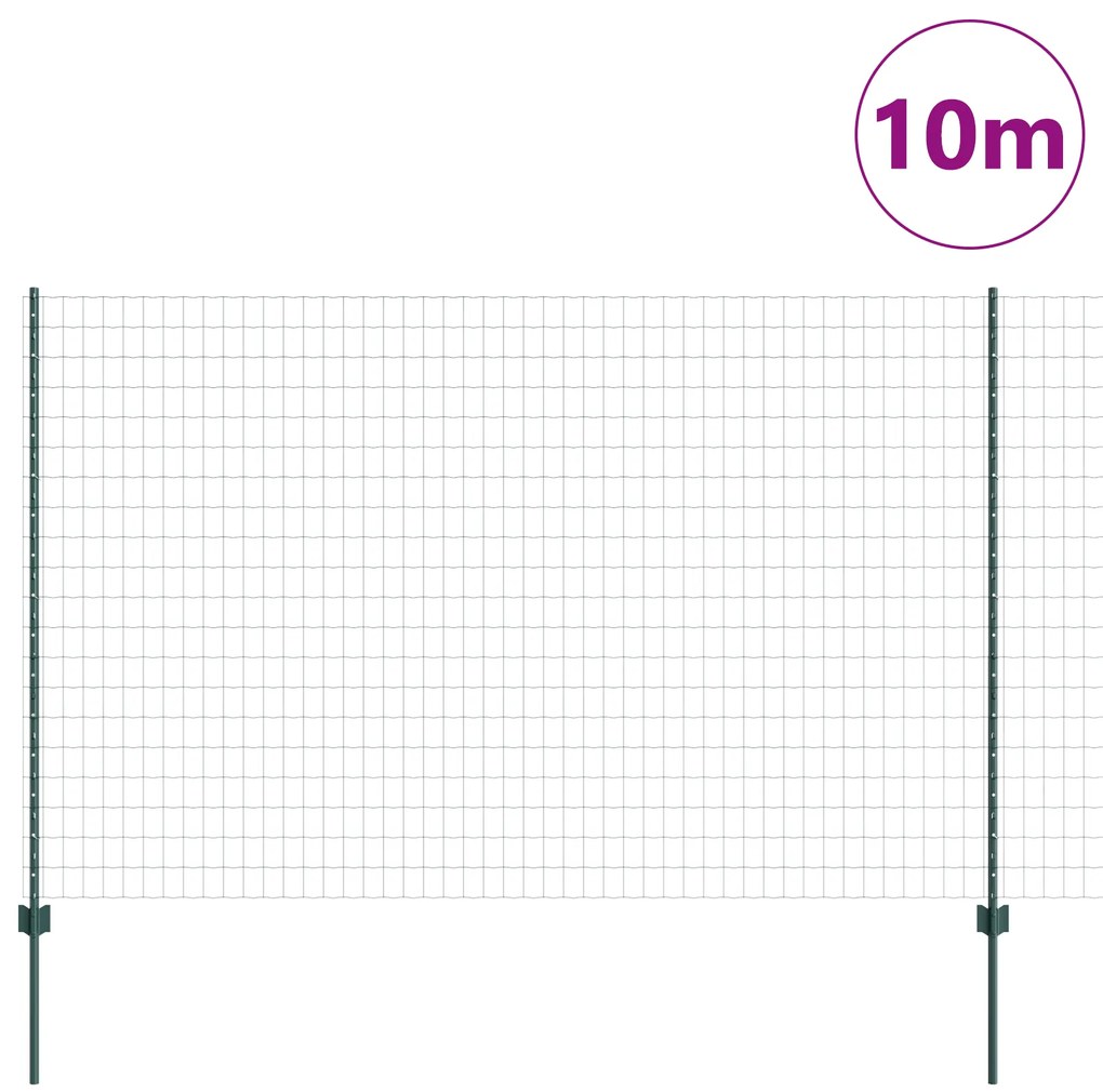 Cerca Euro com 5 Postes U Verde 1.6x10 m de Aço