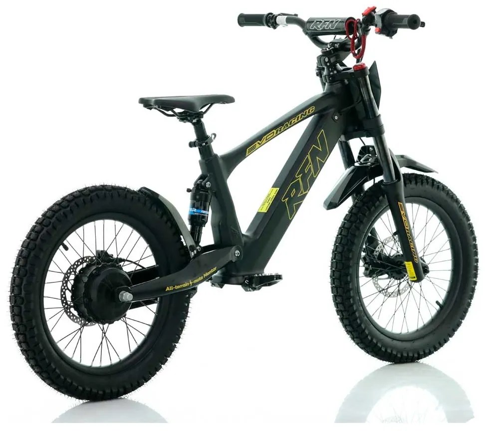Bicicleta elétrica infantil 500W Roan RXF Evo Racing 18" Preta e Dourada