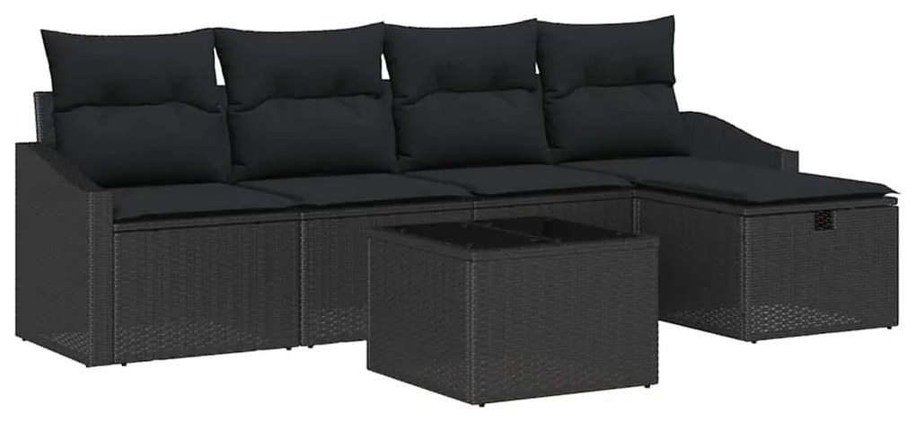 Conjunto de Sofá de Jardim 6 Peças com Almofadas Pretas em Rattan Sint