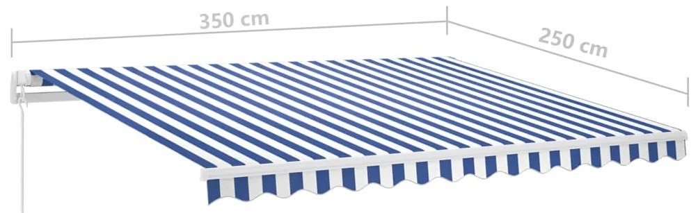 Toldo retrátil manual independente 350x250 cm azul e branco