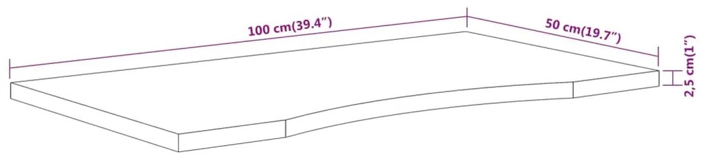 Tampo de secretária retangular 100x50x2,5 cm acácia maciça